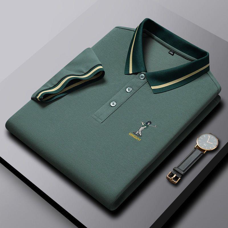 Men’s green polo t-shirt with dark green contrast collar