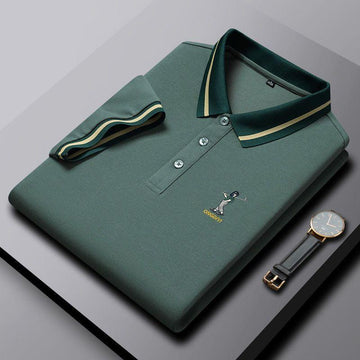 Men’s green polo t-shirt with dark green contrast collar