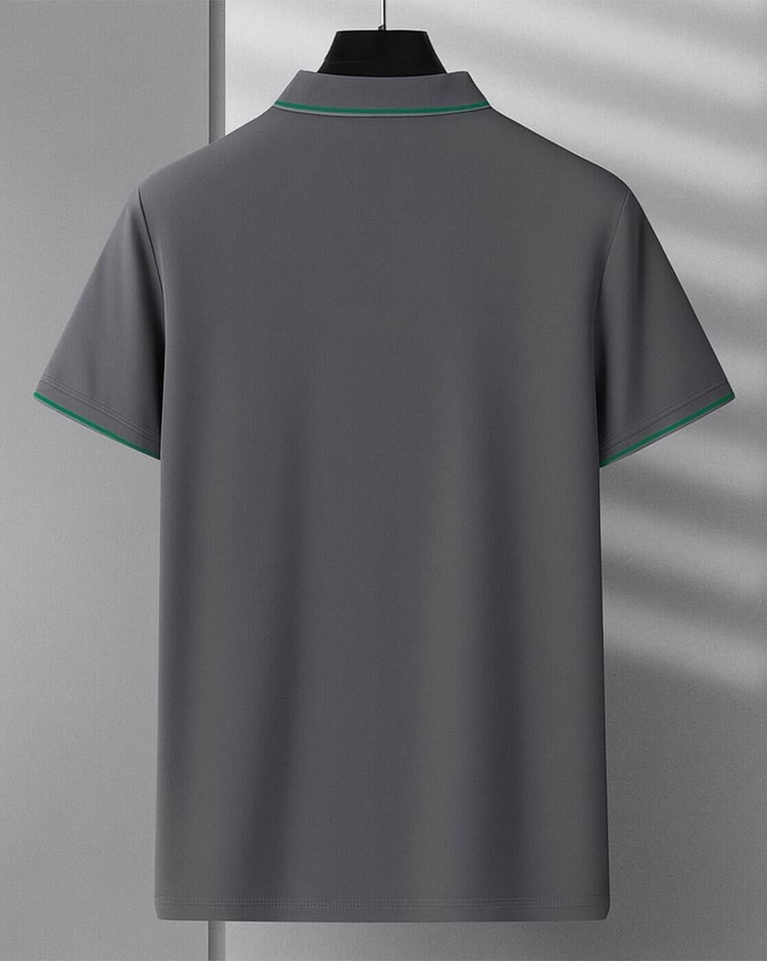 Men’s Grey Polo T-Shirt with Green Piping Collar