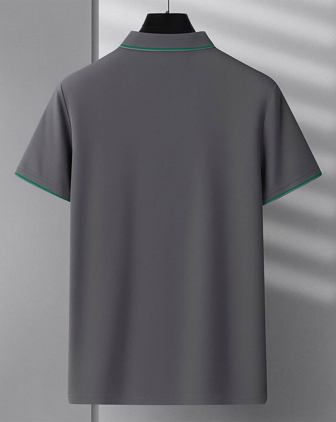 Grey Polo T-Shirt with Green Piping Collar