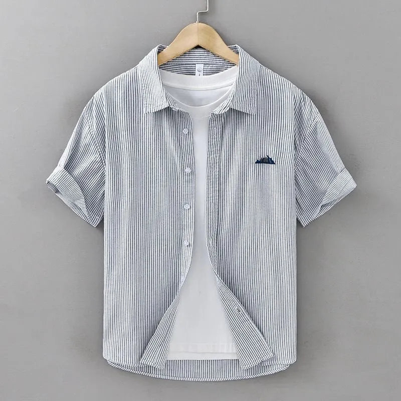 men grey striped casual shirt