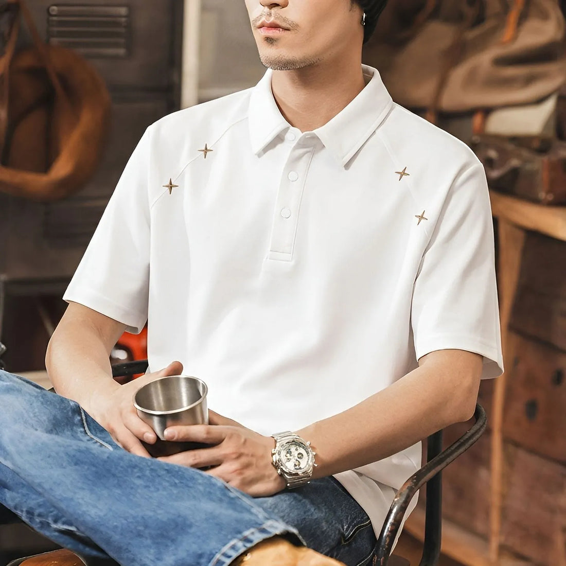 men white embroidered polo t-shirt