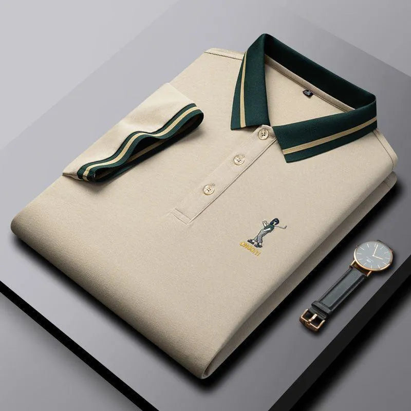mens beige green collar polo