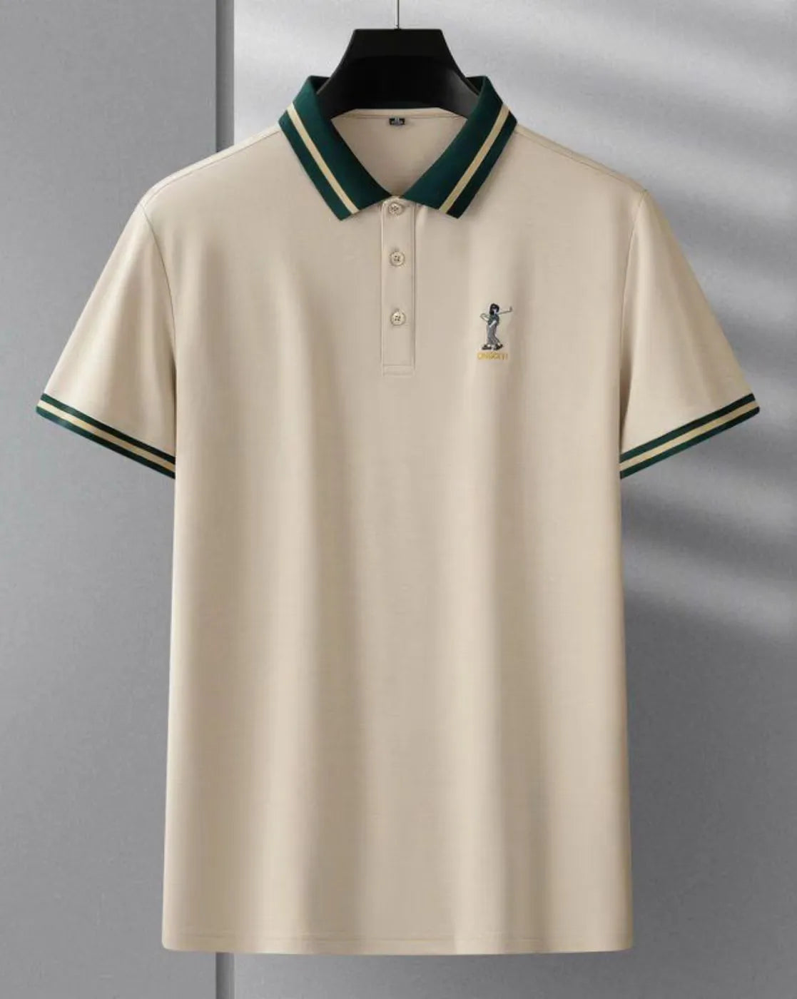 mens beige green polo