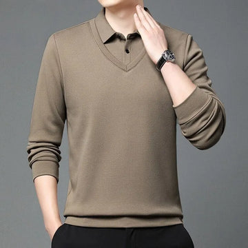 mens beige vneck polo