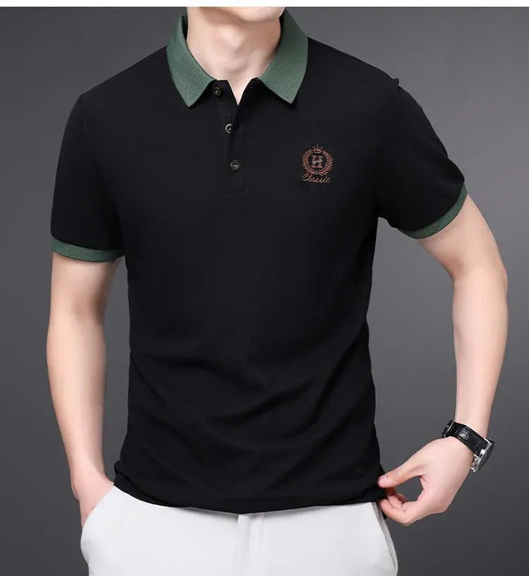 mens black green collar polo