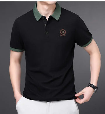 mens black green collar polo