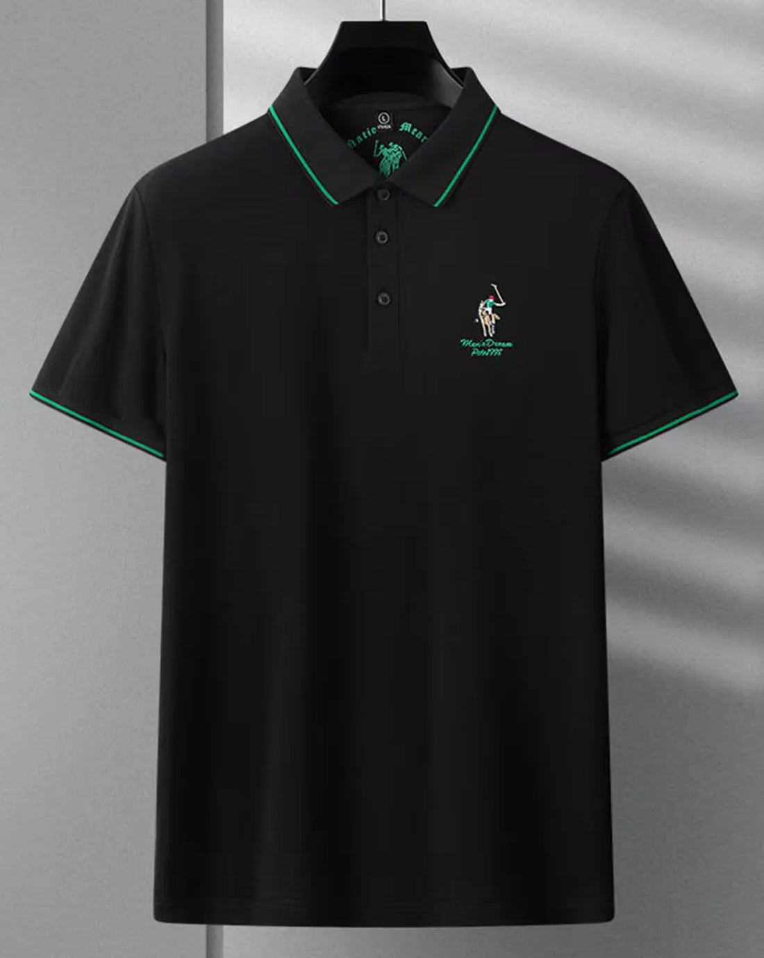 mens black green pipe polo