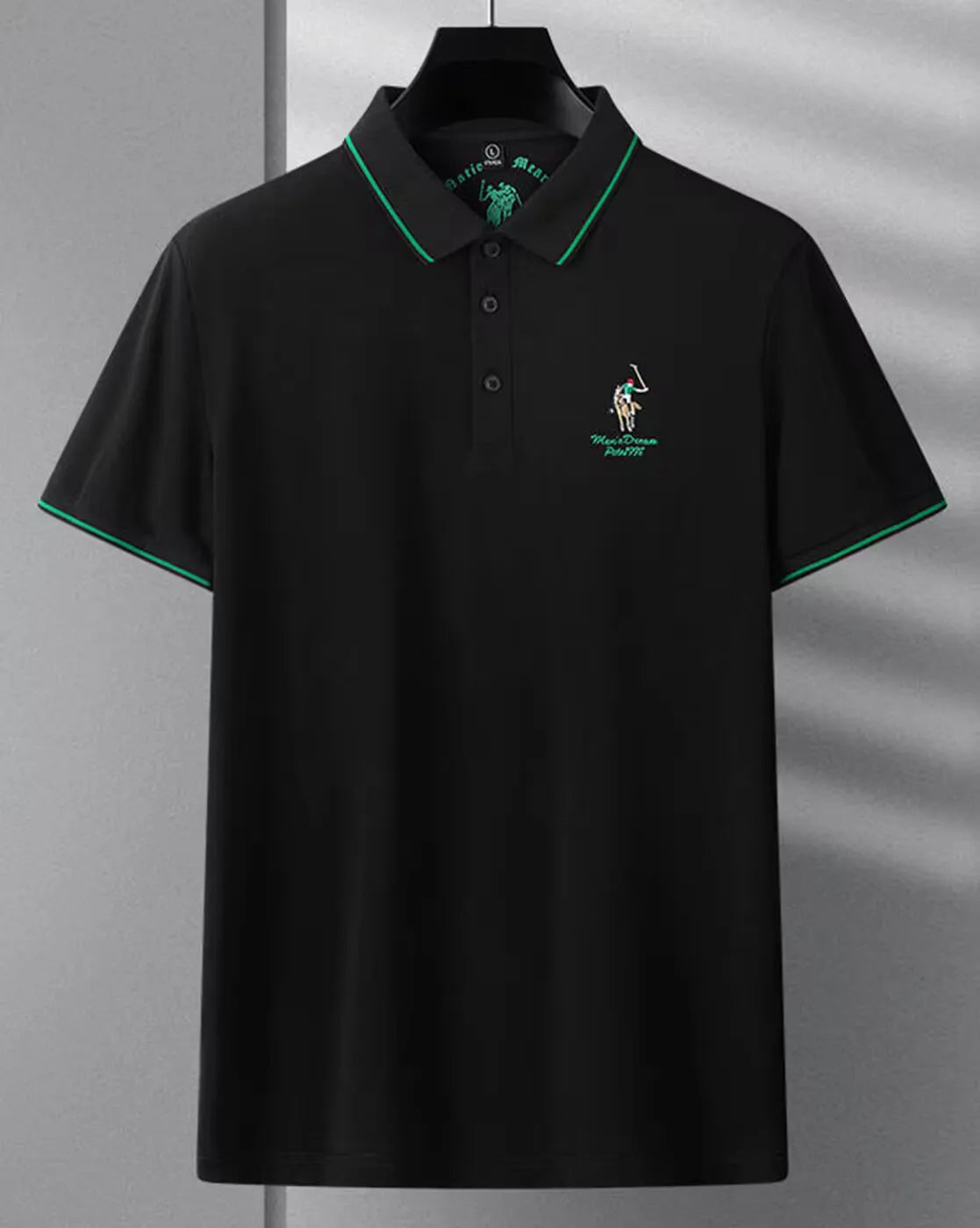 mens black green pipe polo