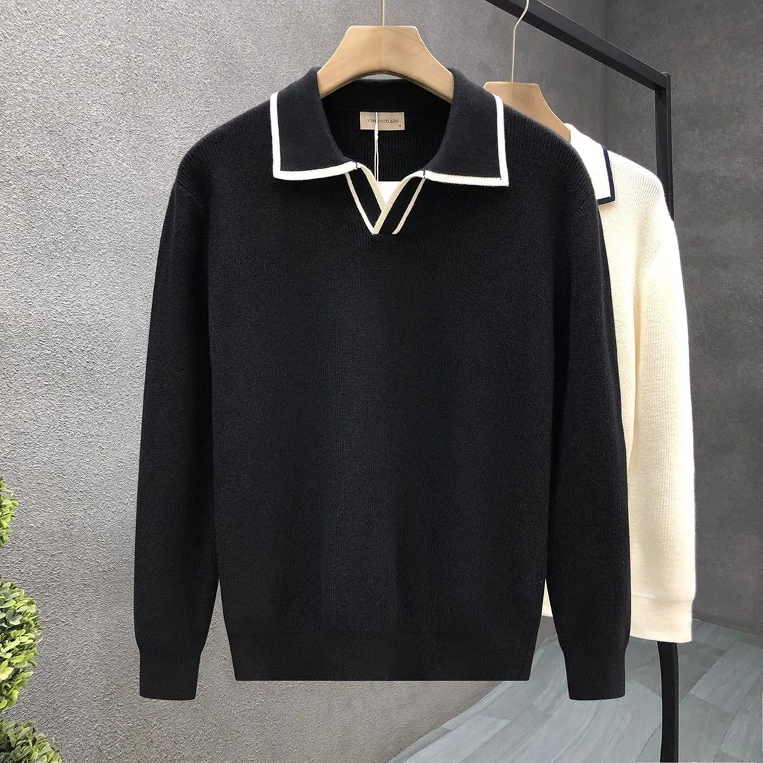 mens black knitted polo t-shirt