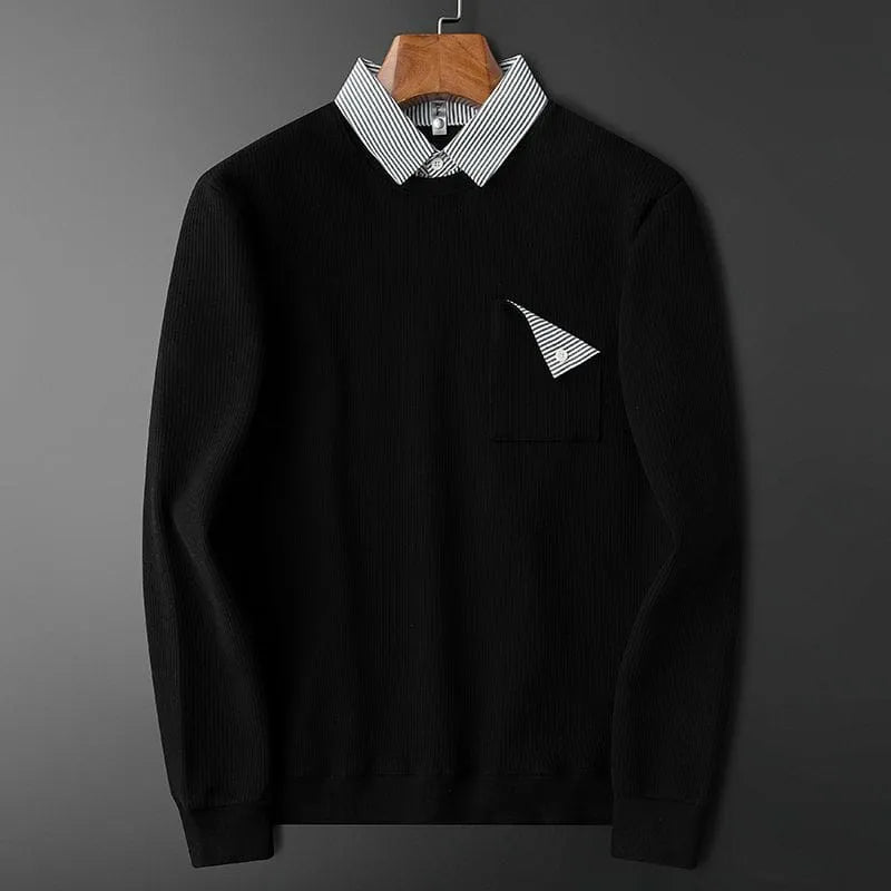 mens black ribbed collar tee