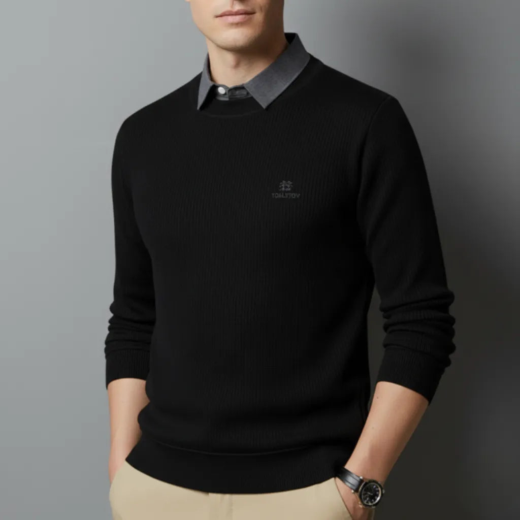 mens black ribbed t-shirt with grey shirt collar
