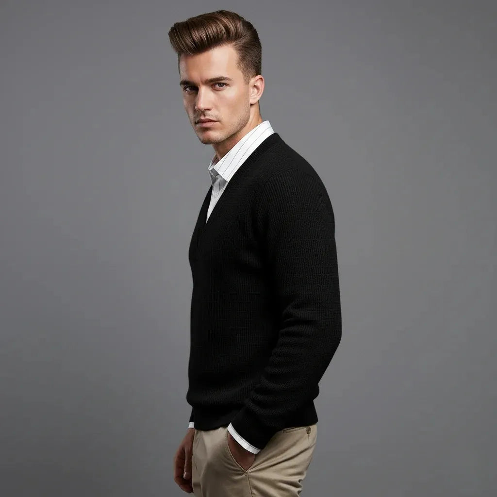 mens black textured v-neck t-shirt