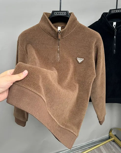 mens brown halfzip knit tee