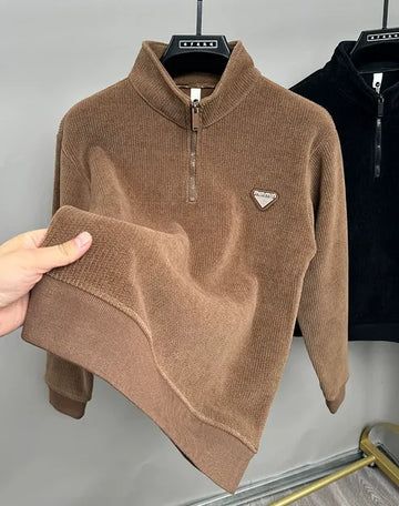 mens brown halfzip knit tee