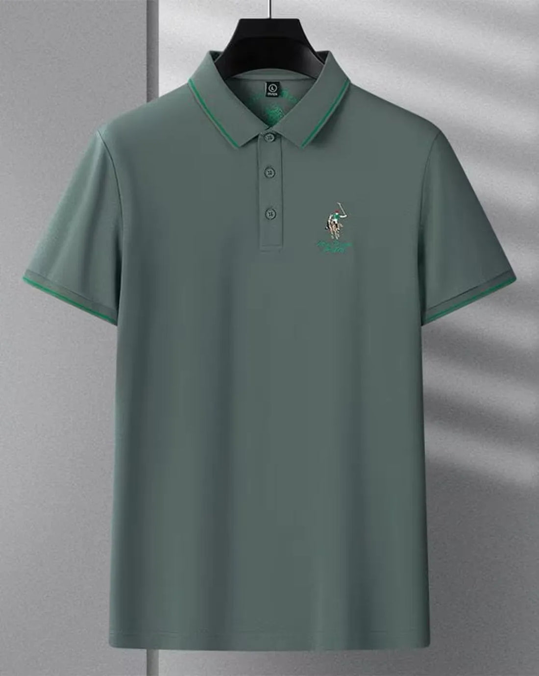 mens green piping polo
