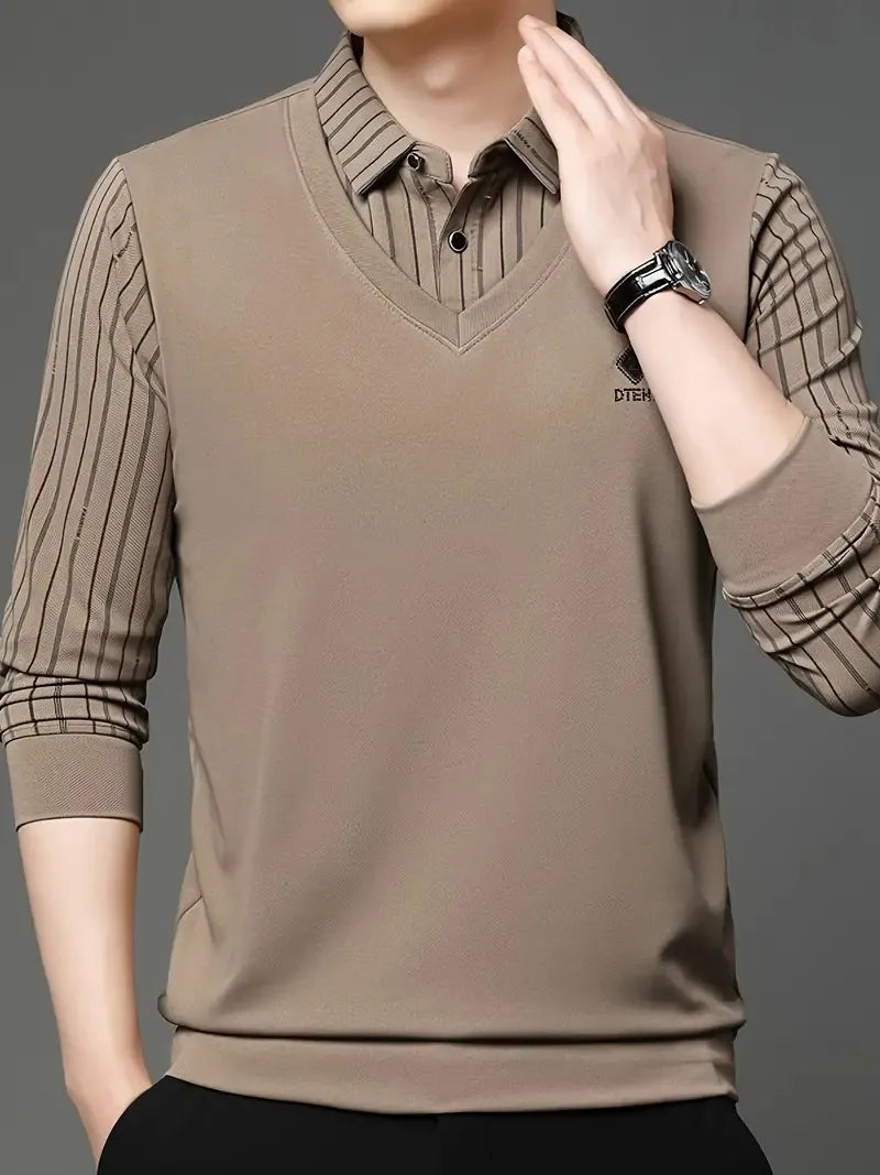 mens khaki vneck knit sweater