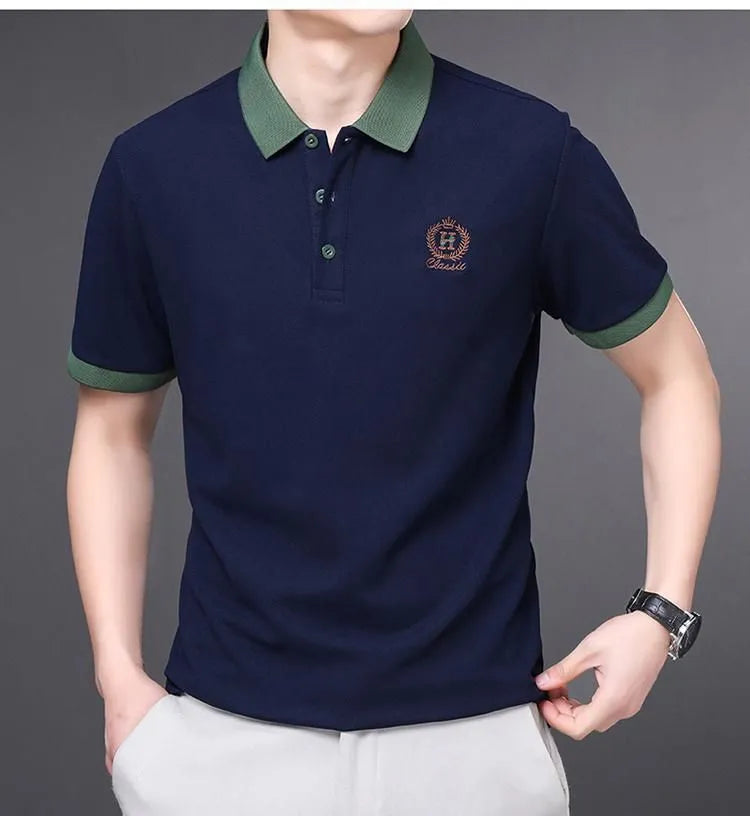 mens navy green collar polo