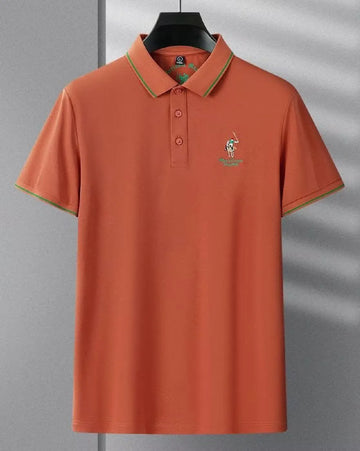 mens orange green pipe polo