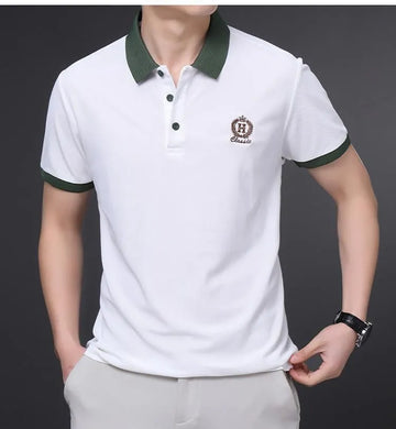 mens white green collar polo