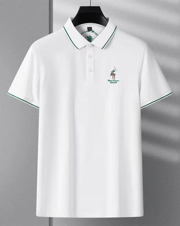 mens white green pipe polo