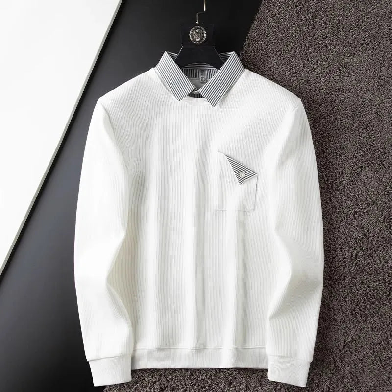 mens white ribbed collar tee