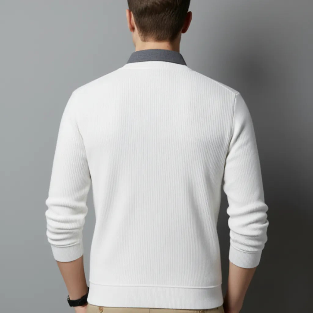 mens white ribbed t-shirt with grey shirt collar