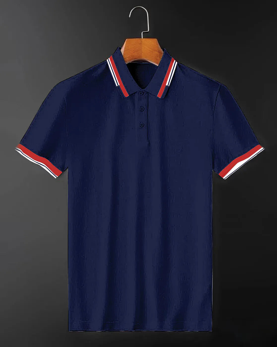 navy blue redwhite collar