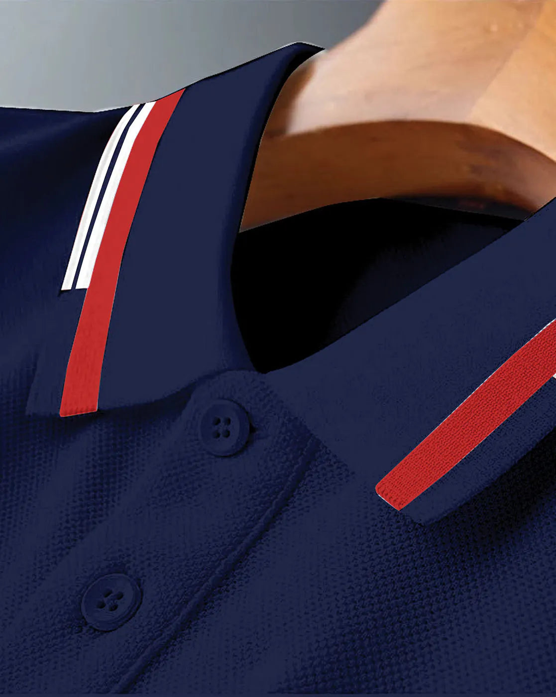 navy polo striped collar