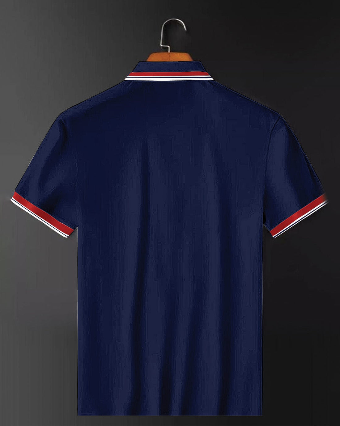 Men’s Navy Blue Polo T-Shirt with Red White Striped Collar