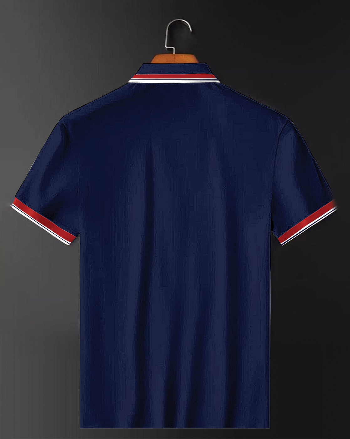 Navy Blue Polo T-Shirt with Red White Striped Collar