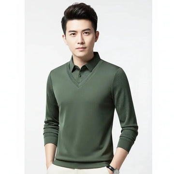 olive green v-neck striped t-shirt