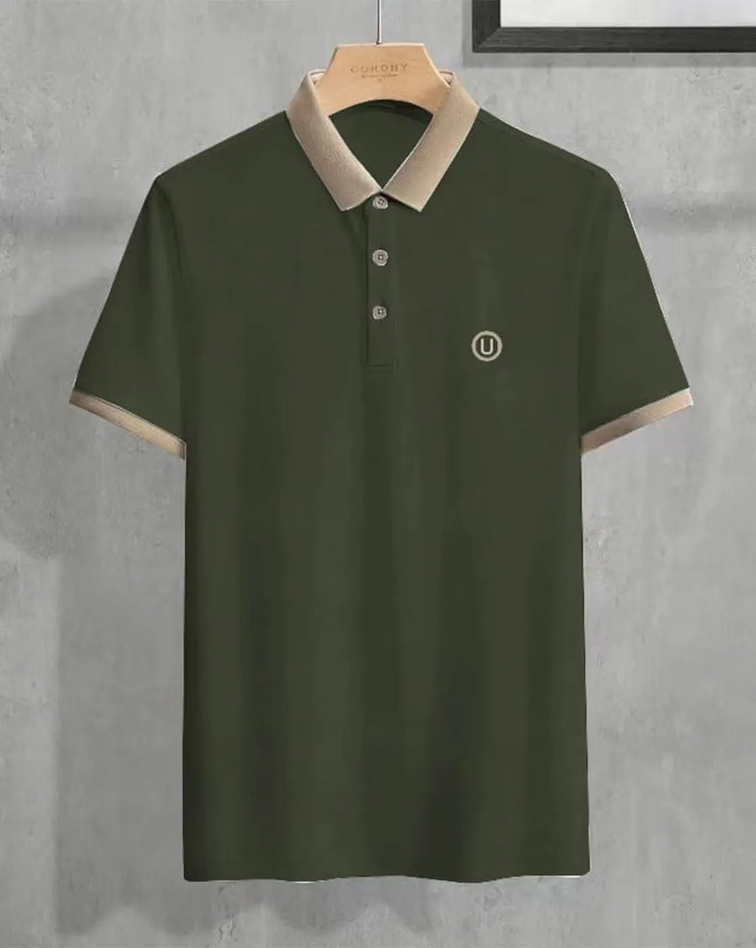 olive polo beige collar