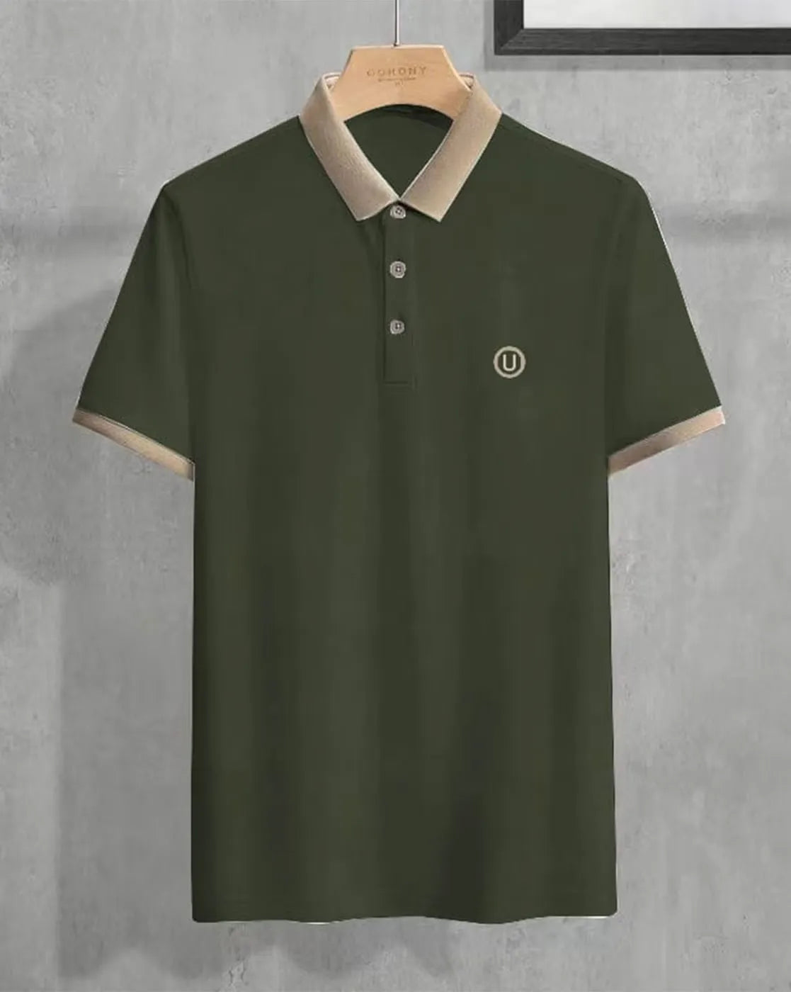 olive polo beige collar