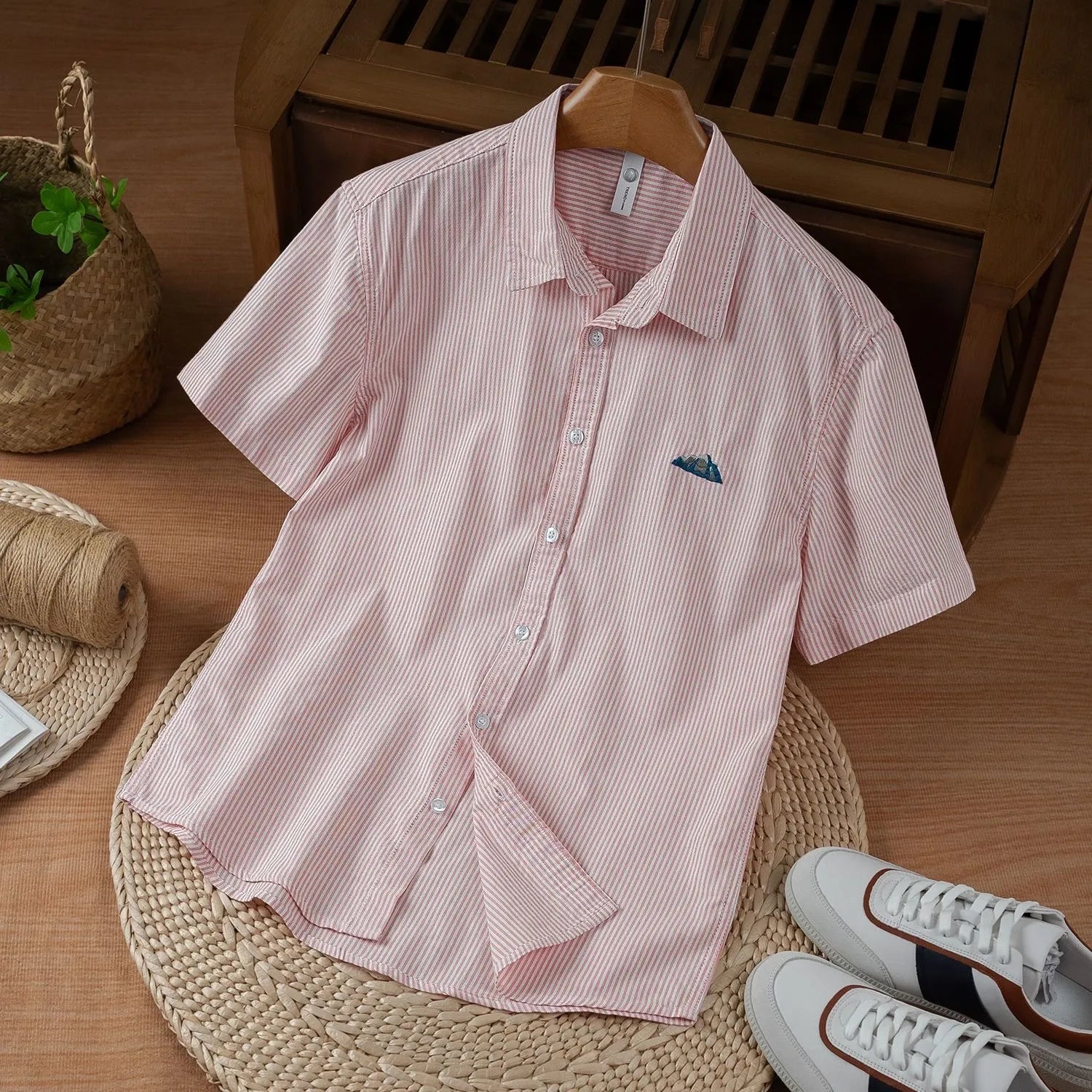 pink striped casual mens shirt