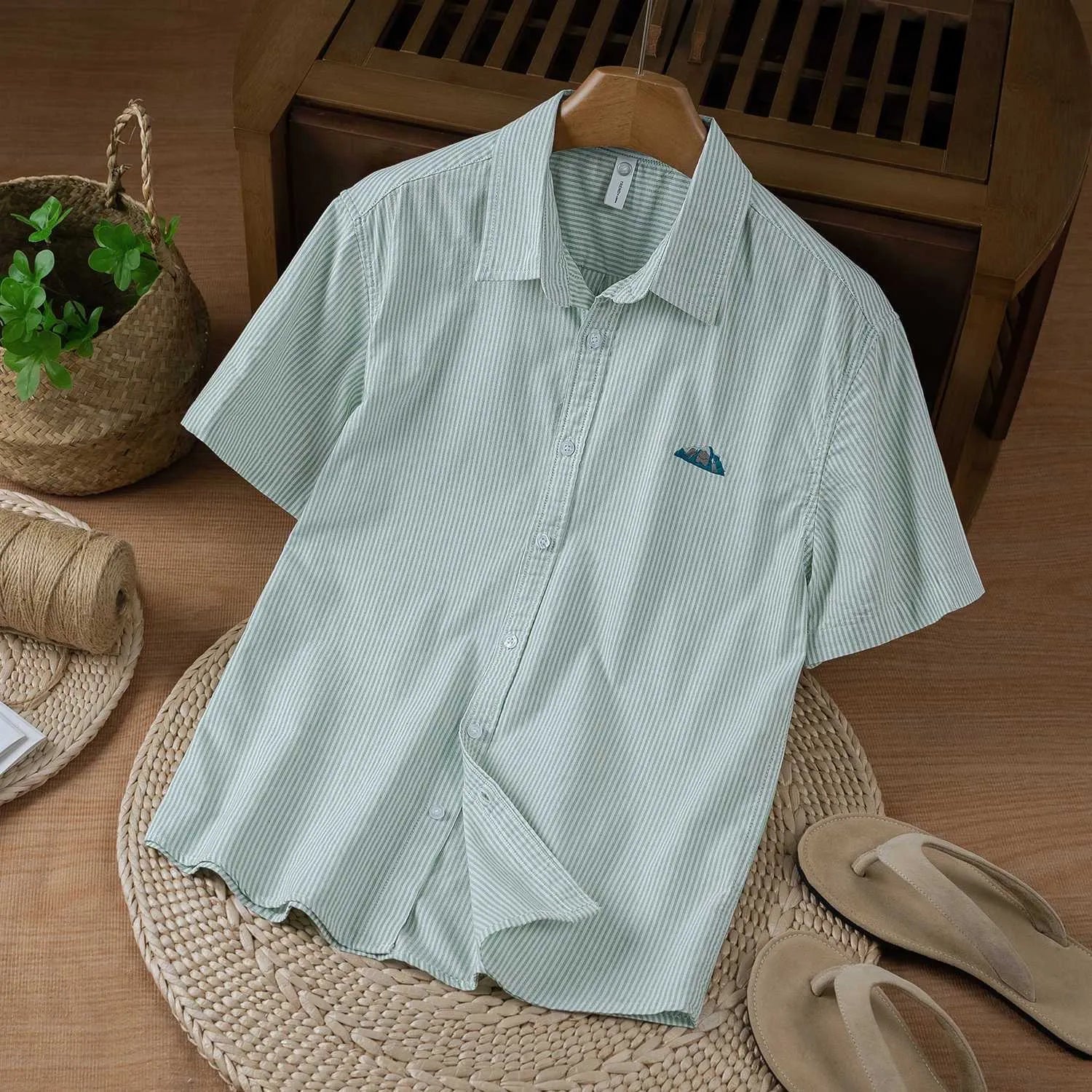 pista green striped casual shirt