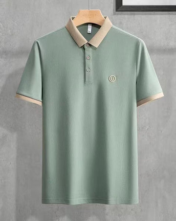 Men’s Pista Green Polo T-Shirt with Beige Collar