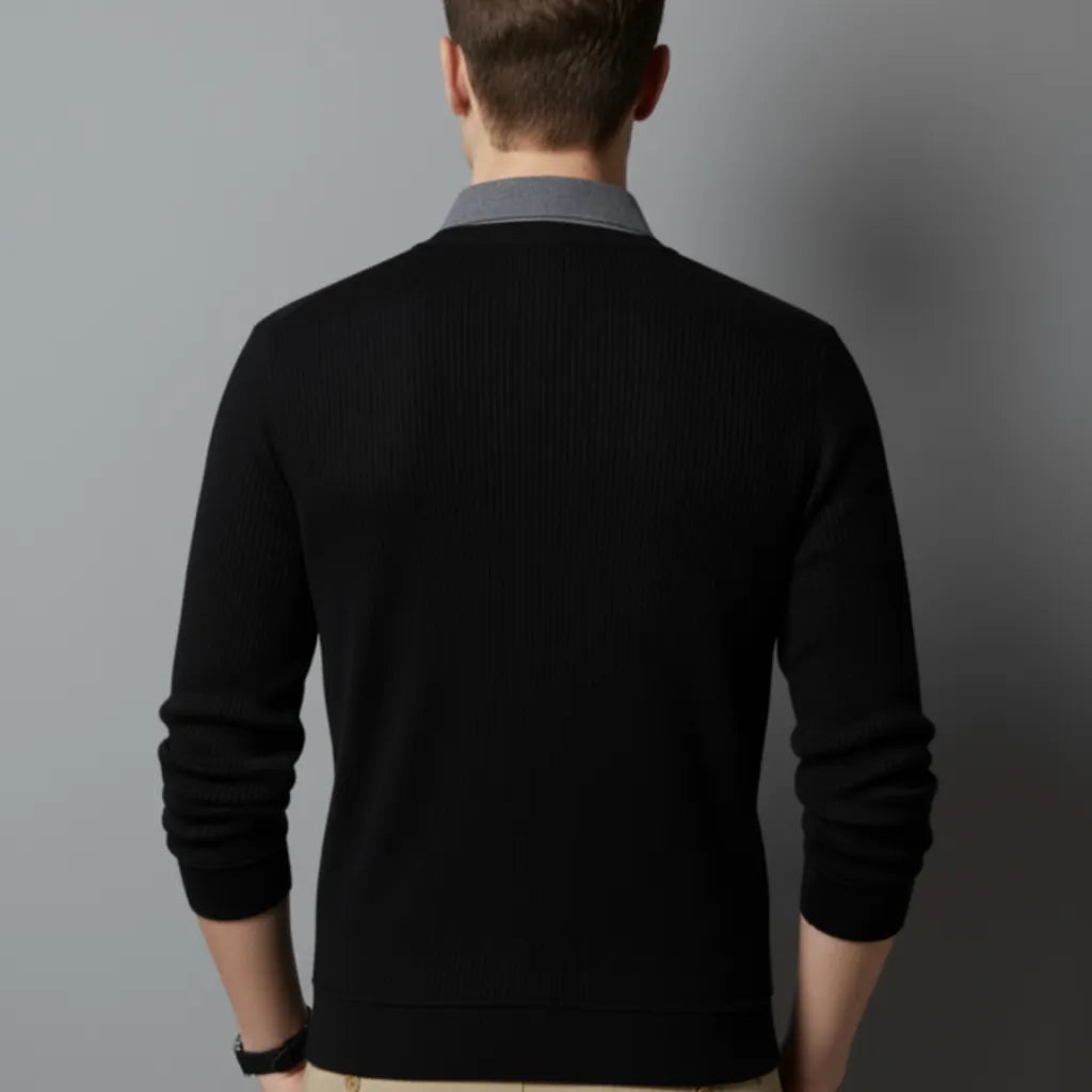 shop mens black ribbed t-shirt with grey shirt collar