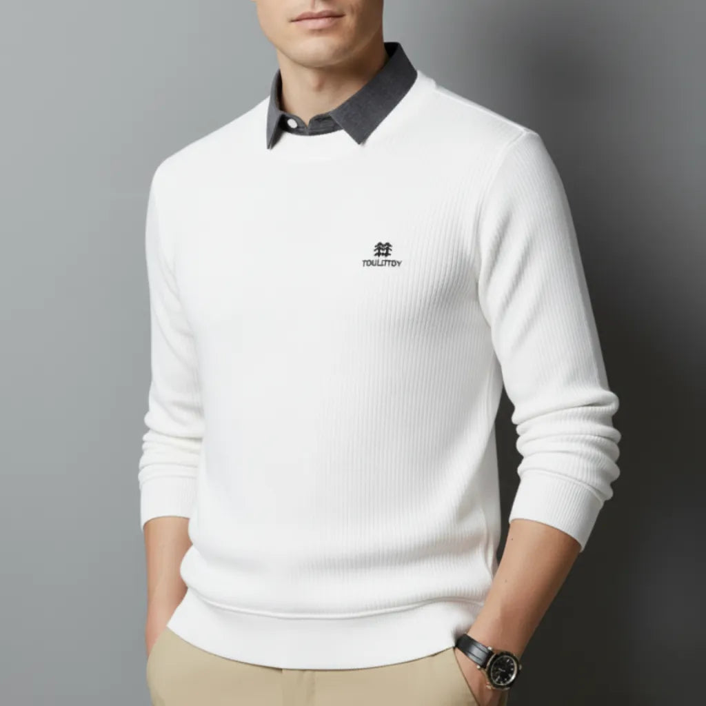 shop mens white ribbed t-shirt with grey shirt collar