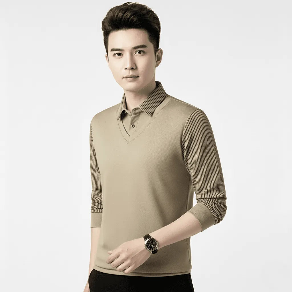 beige v-neck t-shirt