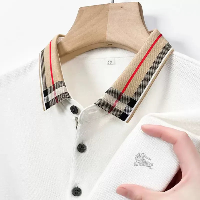 white contrast check polo
