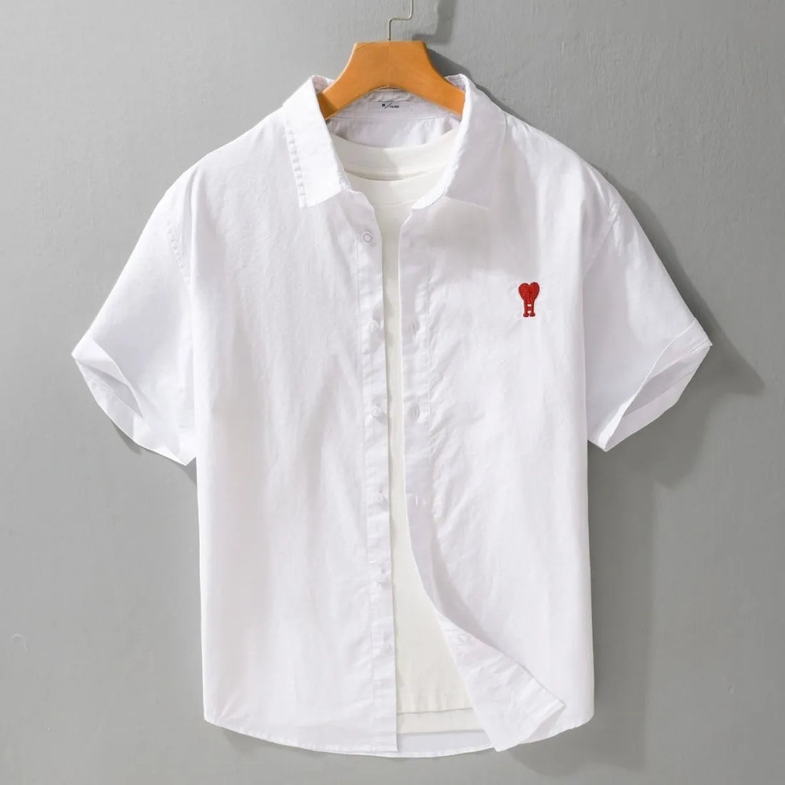 white embroidered short sleeve shirt detail