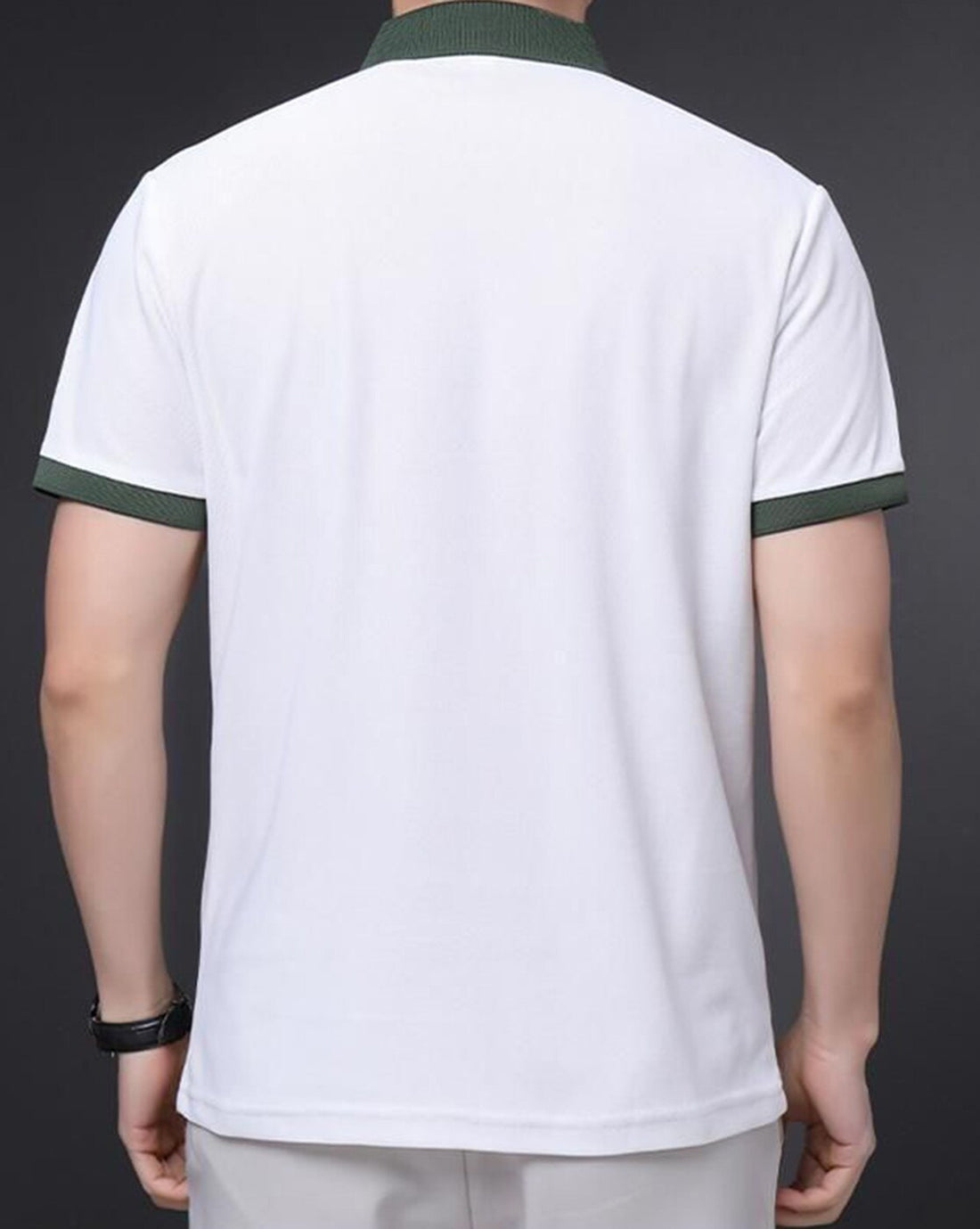 Men’s White Polo T-Shirt with Green Collar