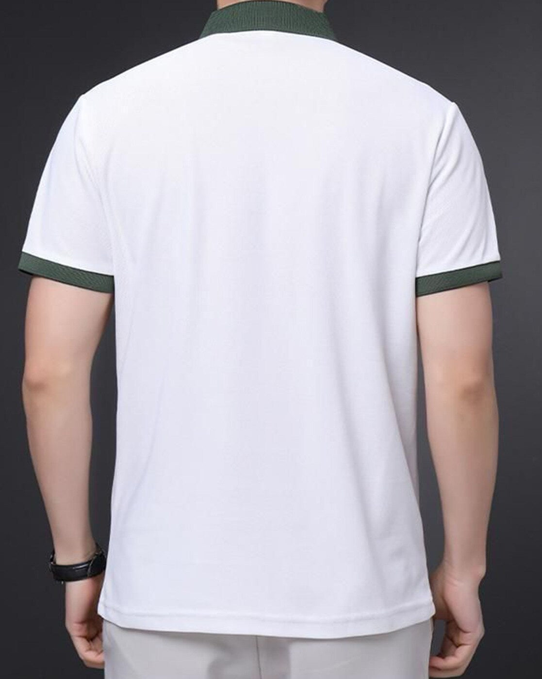 White Polo T-Shirt with Green Collar