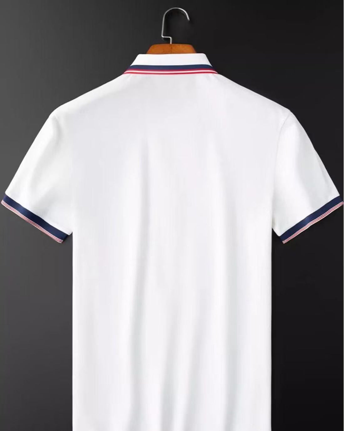 Men’s White Polo T-Shirt with Navy Red Striped Collar