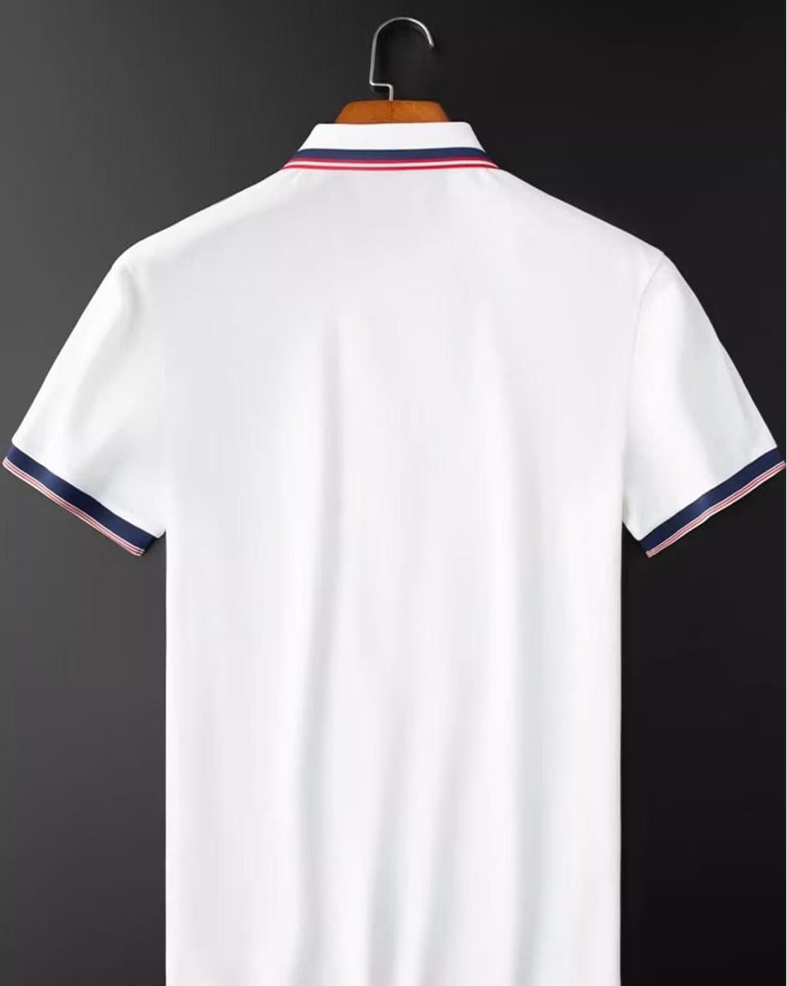 White Polo T-Shirt with Navy Red Striped Collar