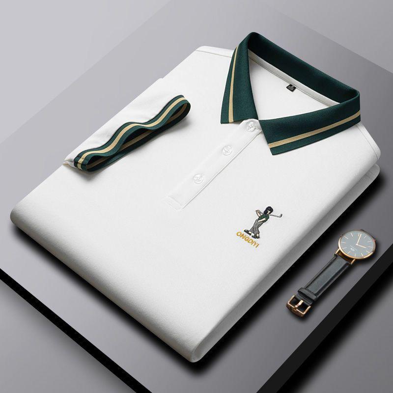 Men’s white polo t-shirt with green contrast collar