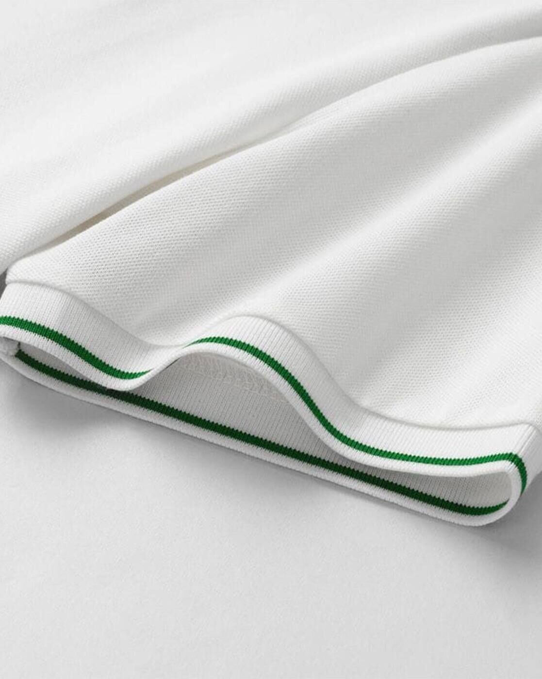 White Polo T-Shirt with Green Piping Collar